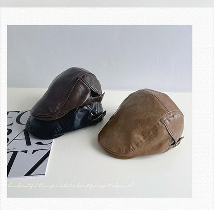 Faux Leather Flat Cap