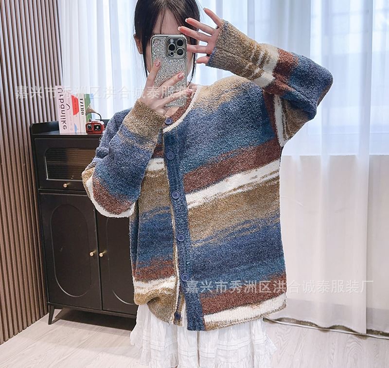 V-Neck Color Block Cardigan