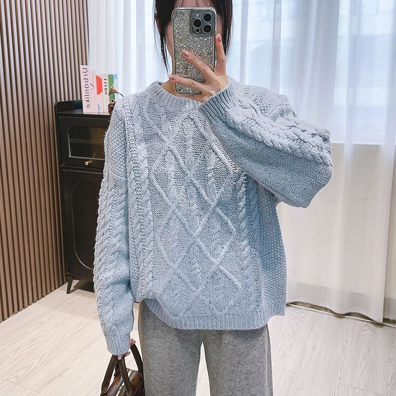 Crew Neck Cable Knit Sweater