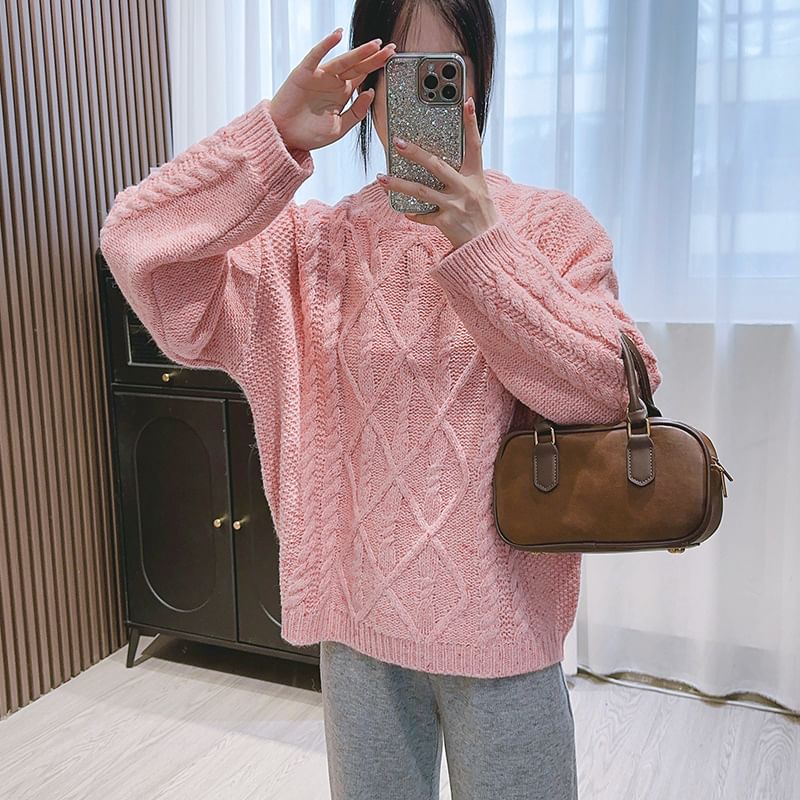 Crew Neck Cable Knit Sweater