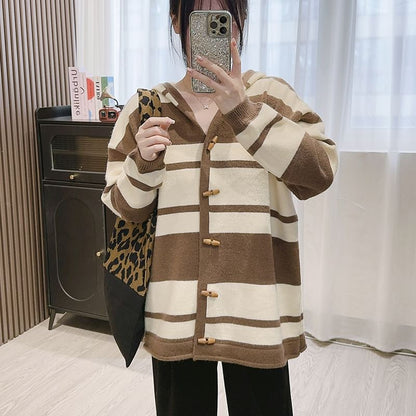 Striped Hooded Toggle Cardigan