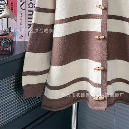 Striped Hooded Toggle Cardigan