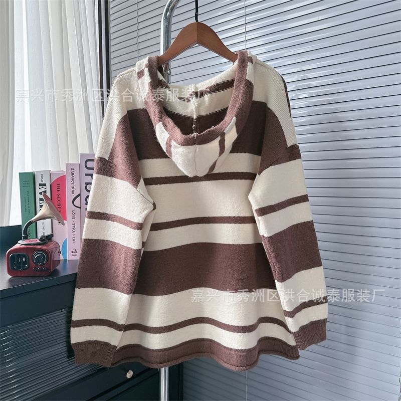 Striped Hooded Toggle Cardigan