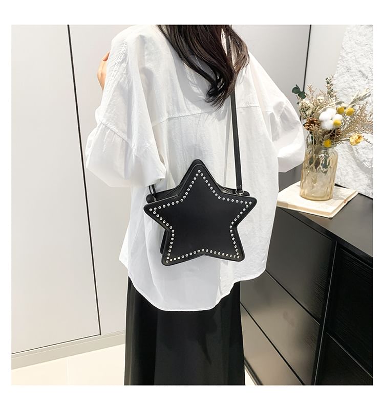 Star Studded Faux Leather Crossbody Bag