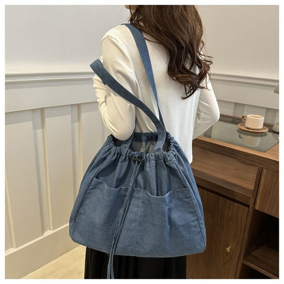 Drawstring Denim Tote Bag