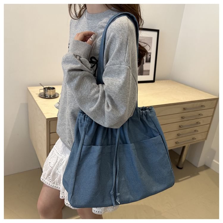 Drawstring Denim Tote Bag