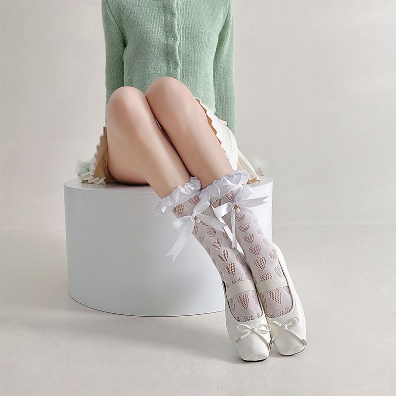 Ruffle Trimmed Mesh Tall Socks