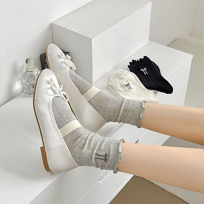 Ruffle Trim Bow Crew Socks