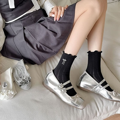 Ruffle Trim Bow Crew Socks