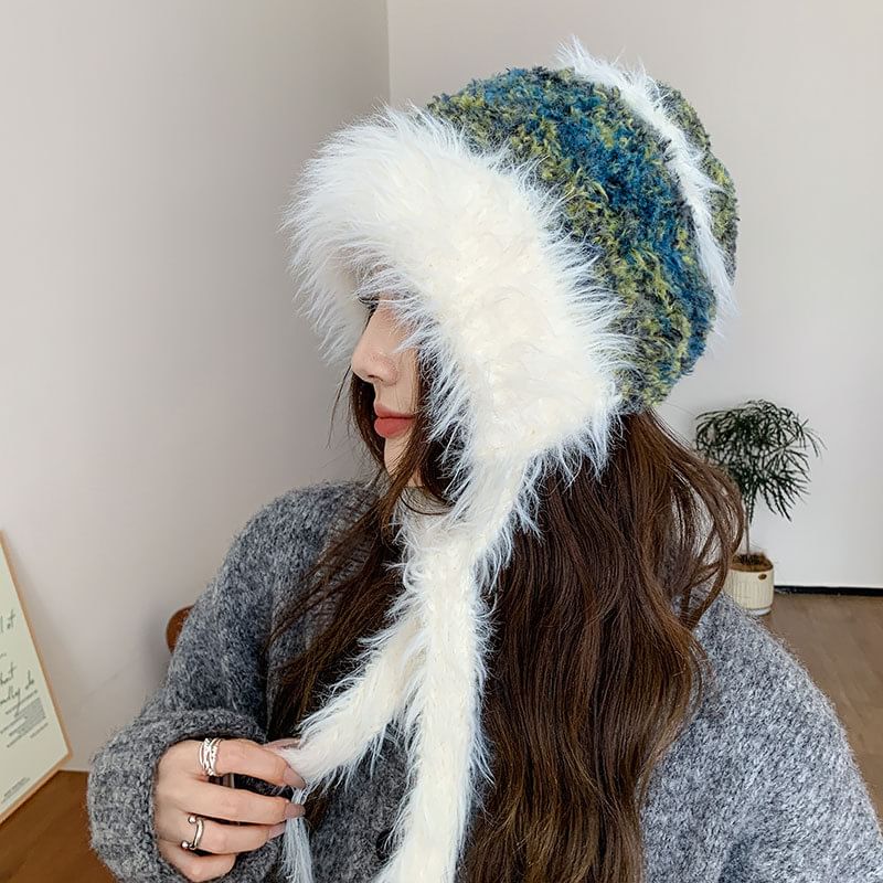 Melange Fluffy Earflap Hat