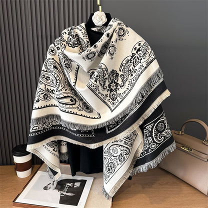 Paisley Print Fringed Shawl