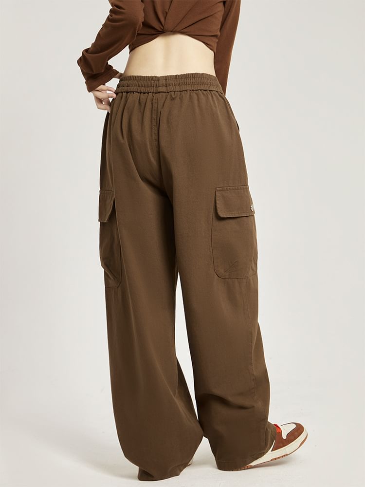 Low Rise Plain Pocket Loose-Fit Wide-Leg Sweatpants