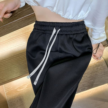 High Rise Plain Striped Loose-Fit Wide-Leg Sweatpants