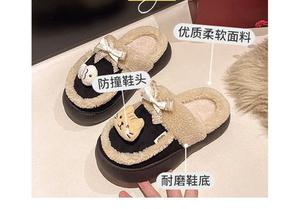 Cartoon Bow Fleece-Lined Platform Mules