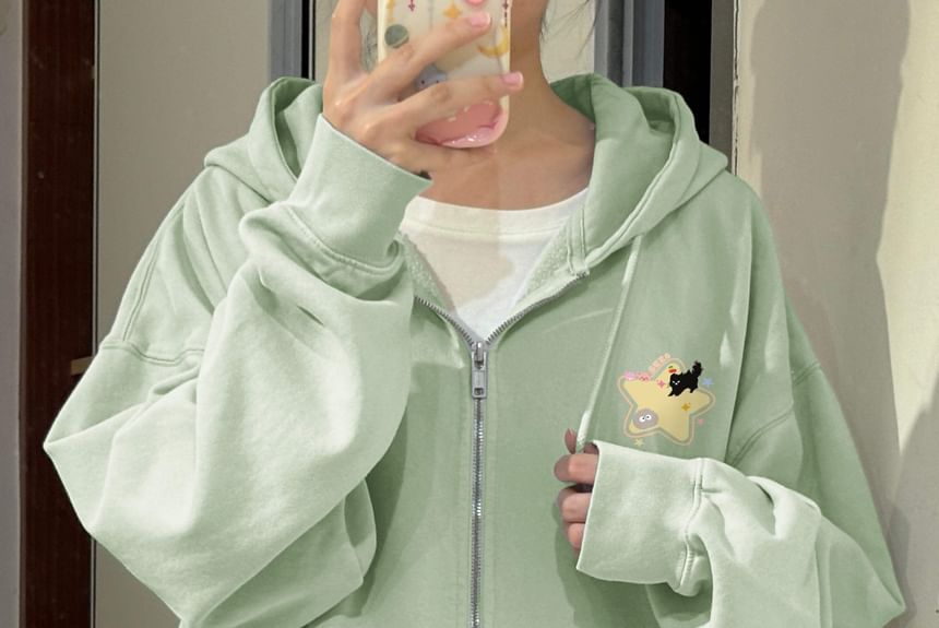 Star Print Zip Oversized Hoodie