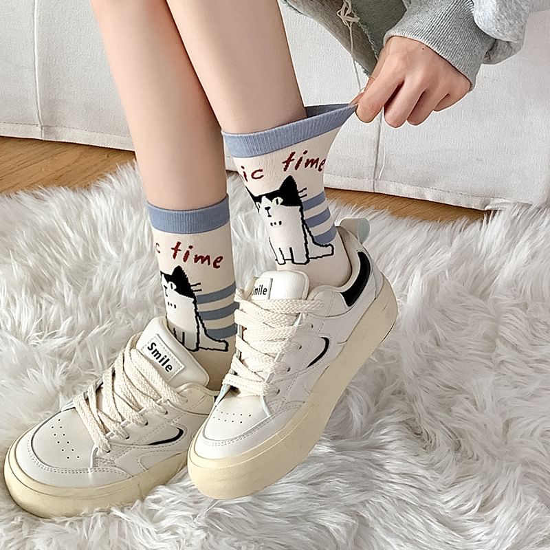 Cat Print Crew Socks