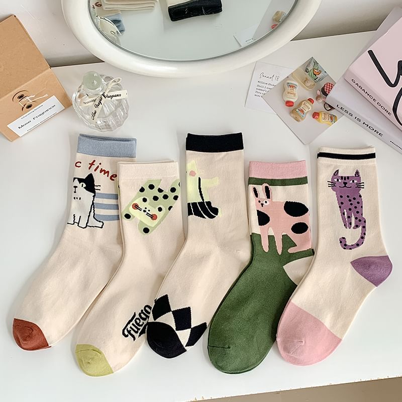 Cat Print Crew Socks