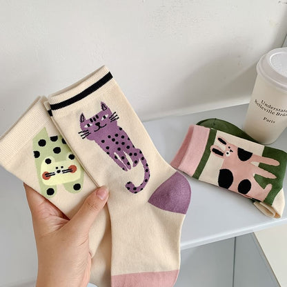 Cat Print Crew Socks