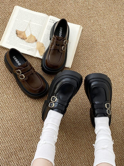 Platform Buckled Strap Loafers