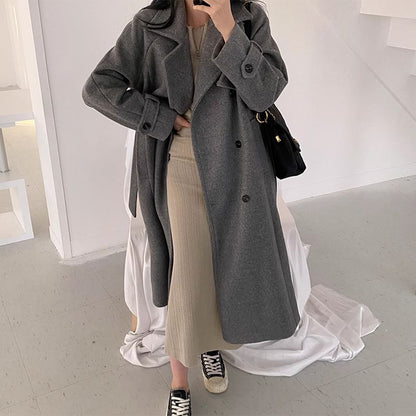 Plain Midi Double-Breasted Coat