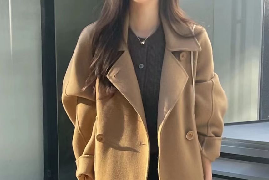 Plain Long Double-Breasted Coat