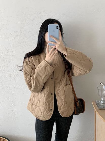 Plain Quilted Single-Breasted Jacket