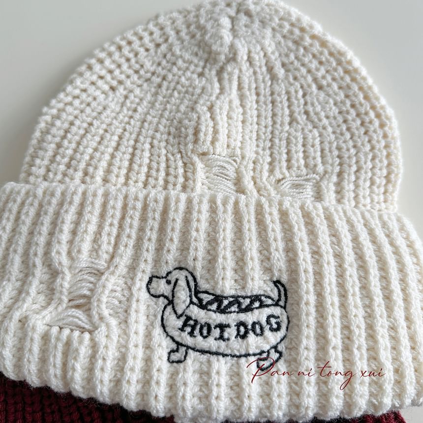 Dog Embroidered Knit Beanie