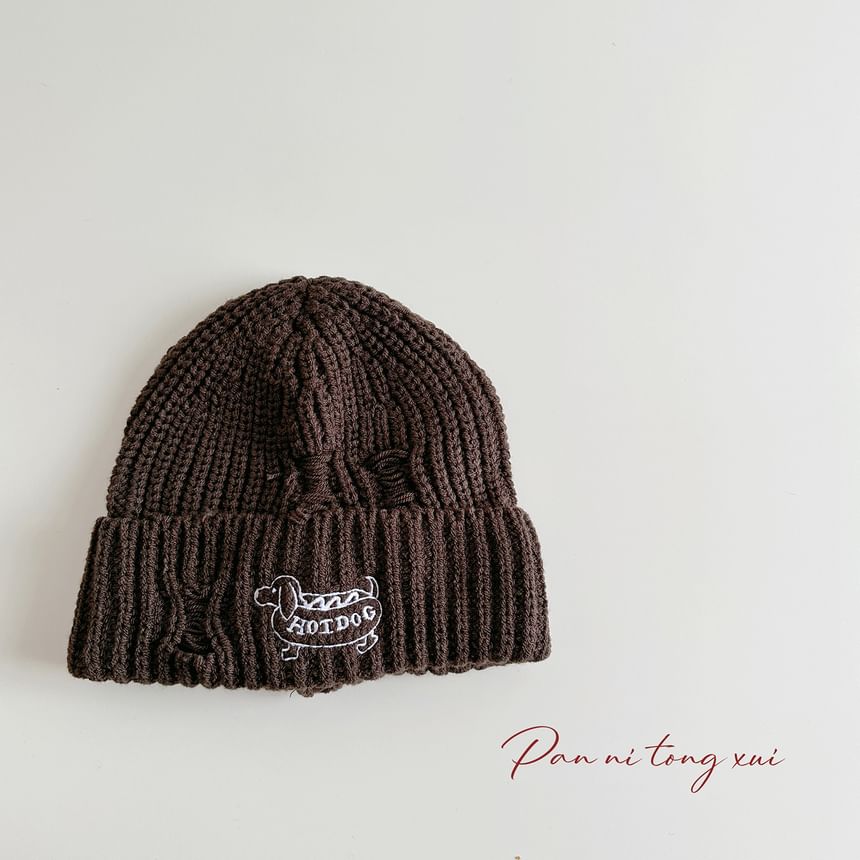 Dog Embroidered Knit Beanie