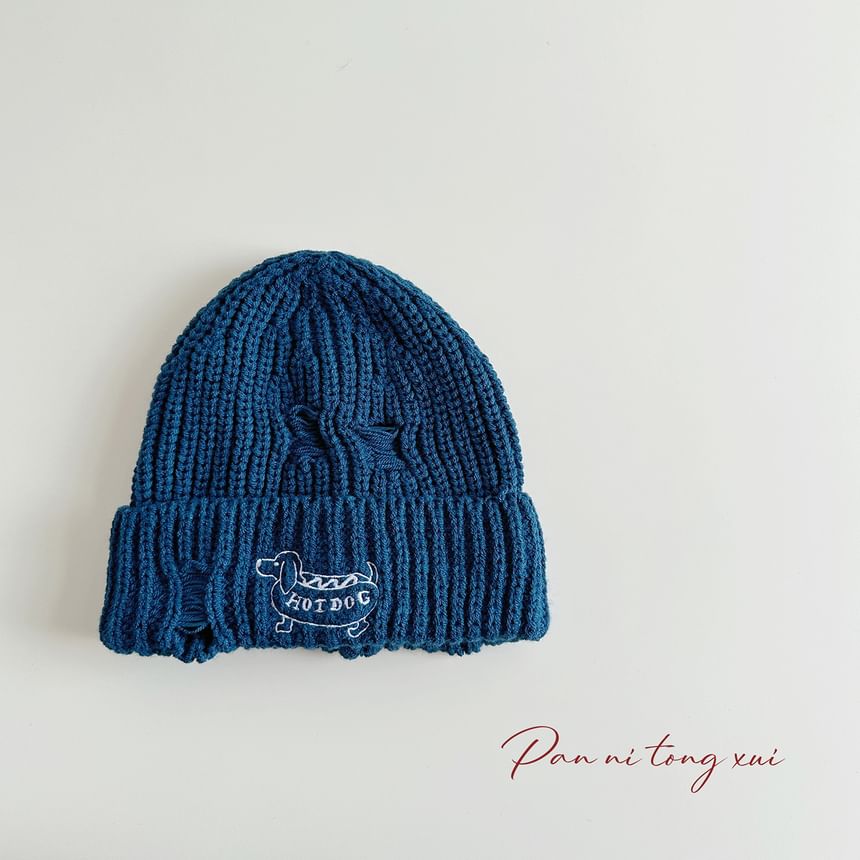 Dog Embroidered Knit Beanie