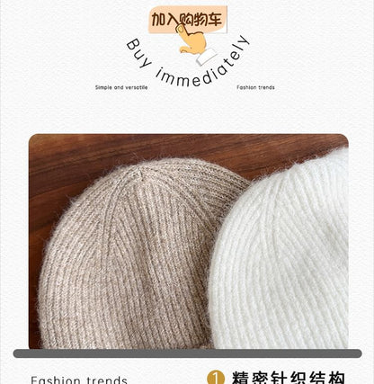 Ribbon Faux Pearl Chenille Applique Knit Beanie