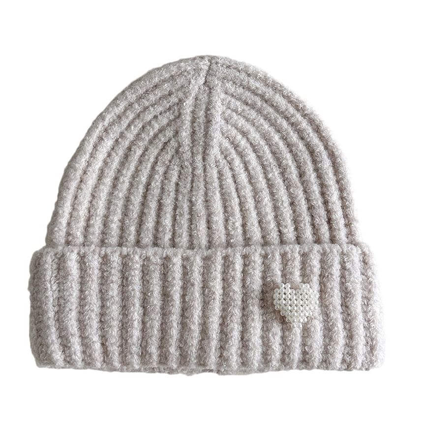 Heart Faux Pearl Knit Beanie