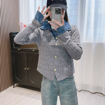 Paneled Mock Two-Piece Denim Shirt