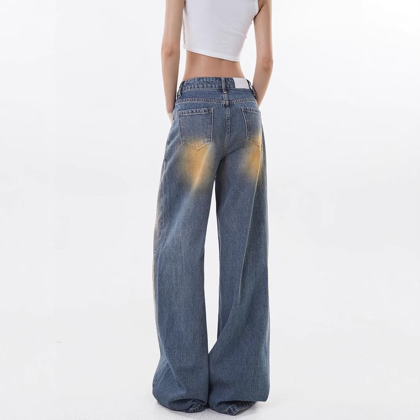 Low Rise Washed Loose-Fit Wide-Leg Jeans