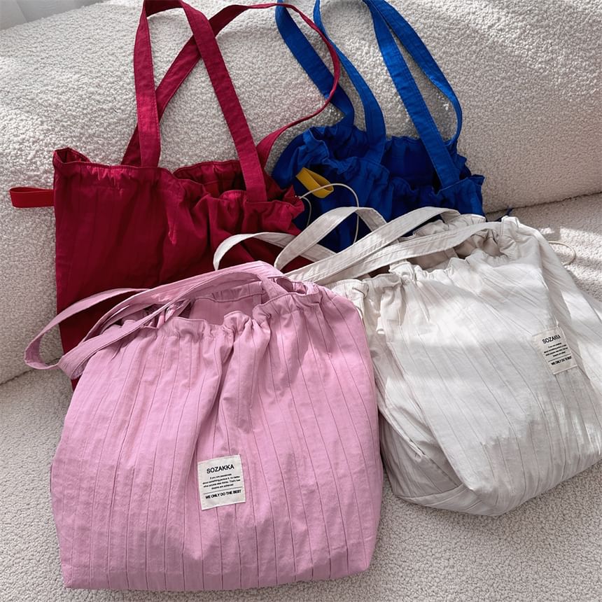 Plain Applique Drawstring Tote Bag