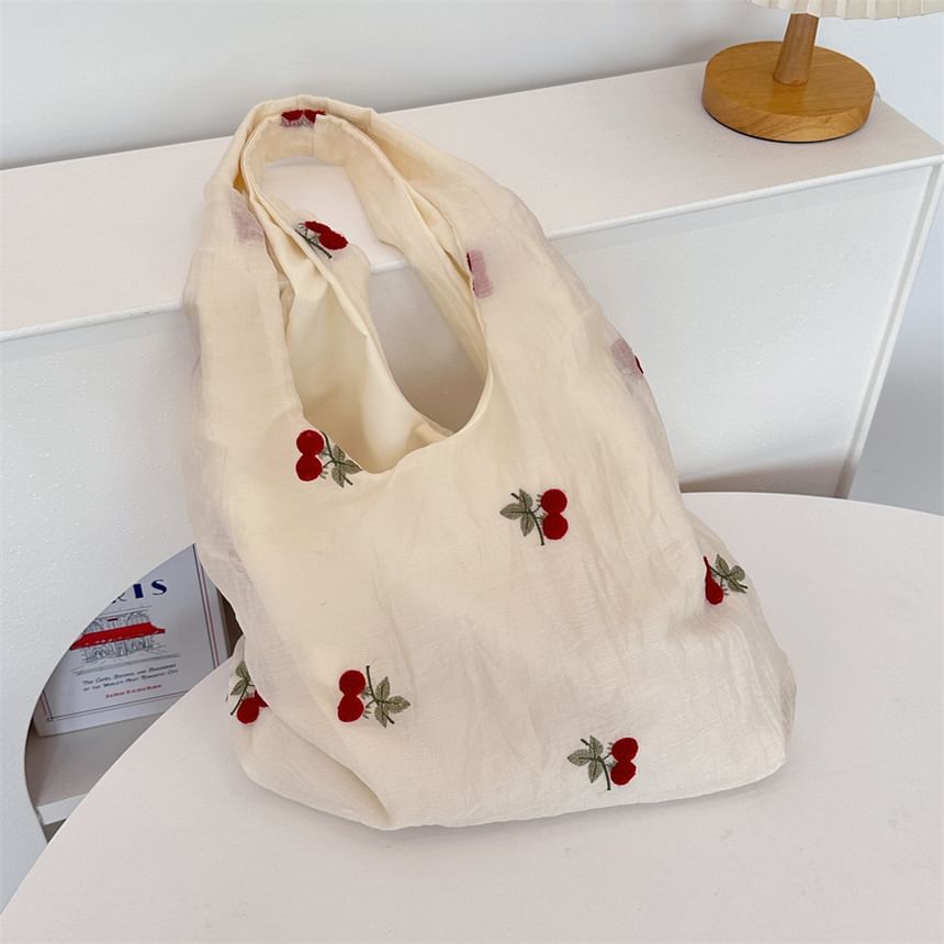 Embroidered Mesh Tote Bag