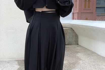 High Rise Plain Pleated Wide Leg Suit Pants