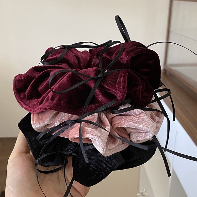 Bow Accent Velvet Scrunchie