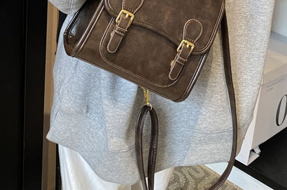 Faux Leather Plain Flap Backpack