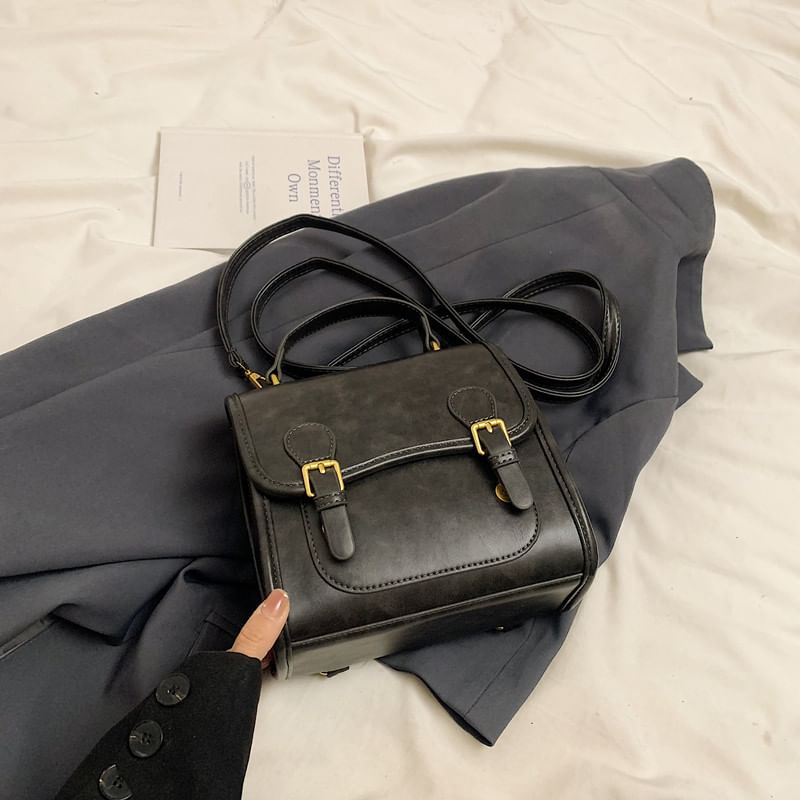 Faux Leather Plain Flap Backpack