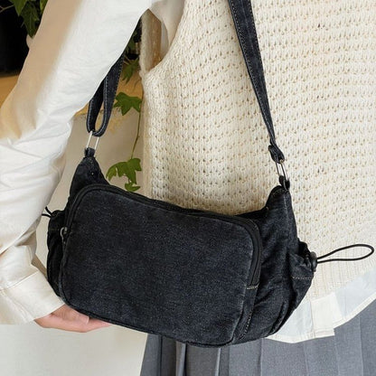 Multi-Pocket Drawstring Denim Crossbody Bag