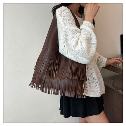 Tassel Faux Leather Tote Bag