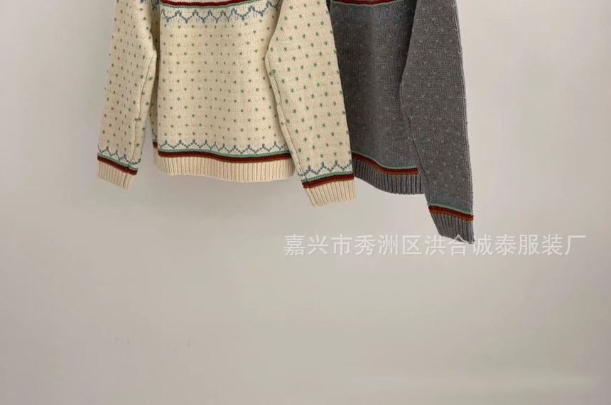 Crew Neck Patterned Sweater