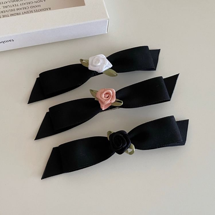 Rose Accent Bow Hair Clip