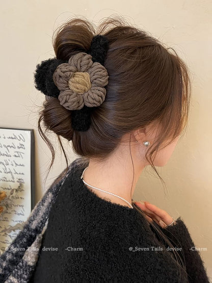 Floral Yarn Chenille Hair Claw Clip