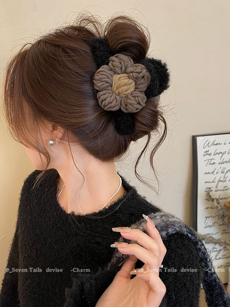 Floral Yarn Chenille Hair Claw Clip