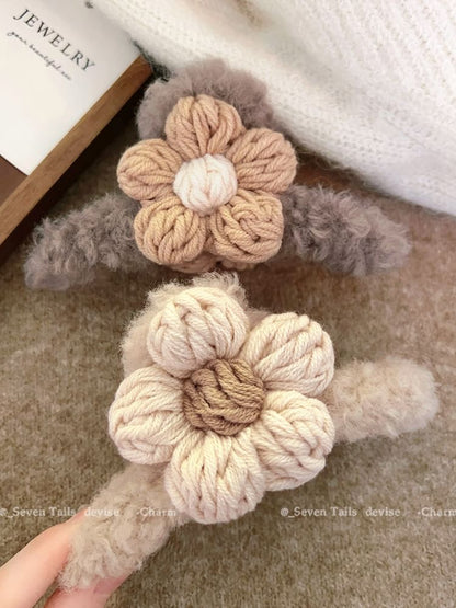 Floral Yarn Chenille Hair Claw Clip