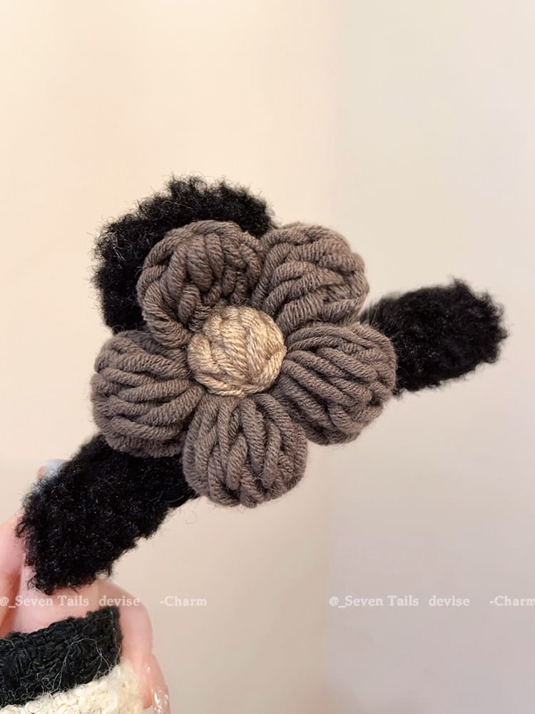 Floral Yarn Chenille Hair Claw Clip