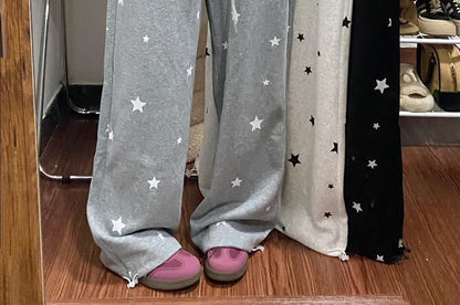 High Rise Star Print Loose-Fit Wide-Leg Sweatpants