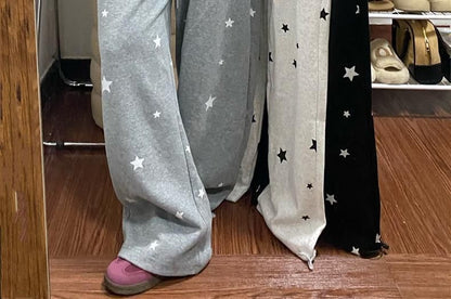 High Rise Star Print Loose-Fit Wide-Leg Sweatpants