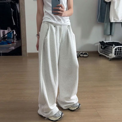 Low Rise Plain Studded Loose-Fit Wide-Leg Sweatpants